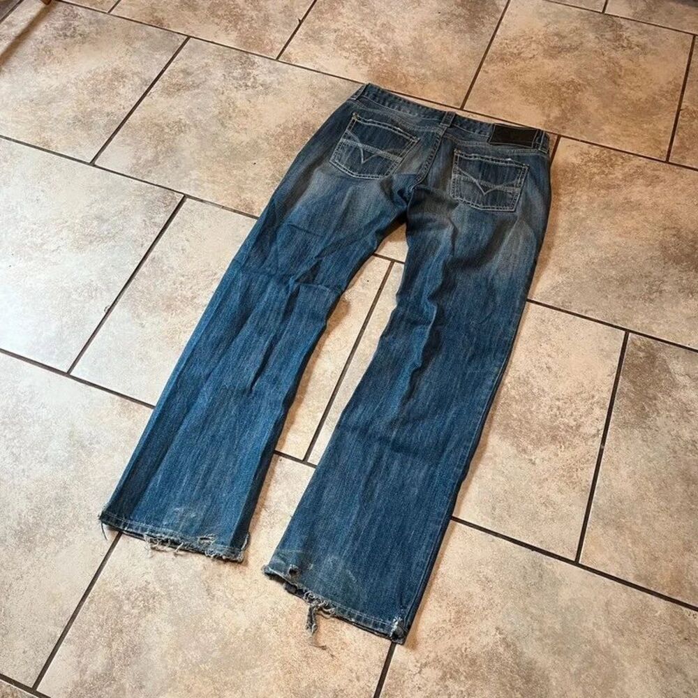 Rock Revival Dark Wash Distressed Jeans Straight Leg Men’s